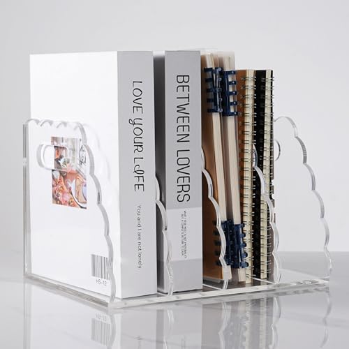 Adevar Clear Acrylic Magazine File Holder 4 Vertical Magazine File Organizer Binder Book Holder for Desk Acrylic Desk Organizer Clear Office Racks & Displays for Office Home Classroom - size: B5, 4 Sections