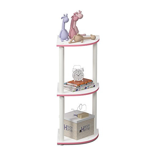 Furinno TURN-N-TUBE Corner Shelf, 3-Tier Corner Bookshelf, Display Storage Shelves with Open Shelves, for Organization and Storage, Living Room, Home Office, Garage, Pink - color: Pink/White, size: 3-Tier Round Tube
