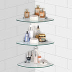 3 Pack Glass Corner Shower Shelves, Tempered Floating Glass Shelves Wall Mount, Shower Caddy Organizer, Bathroom Corner Shelf with Zinc Alloy Brackets for Bathroom, Kitchen, Living Room - size: 3 PACK Without Rail