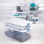 Sterilite 18-Pack Latching Box, Under Bed Storage Bins with Lids, Clear Plastic, 25 Quart - Heavy-Duty Organizing Containers for Closet, Bathroom, and Office - size: 25 Quart, style: 18 Pack
