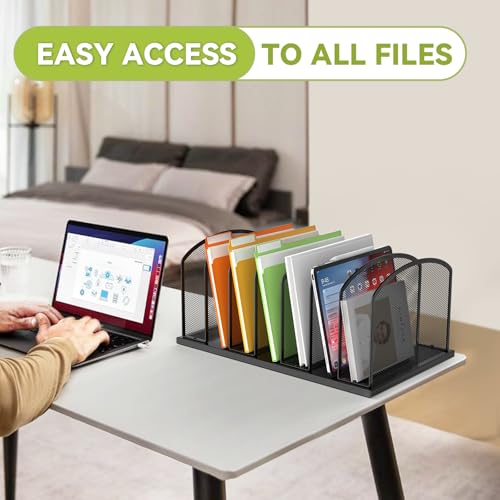 MINDEPOT Desk File Organizer 7 Sections Upright Mesh File Sorter Organizer for Desk, Office Organization File Holder for Home, Office & Classroom (Black, 1Pack) - color: Black, size: 1Pack