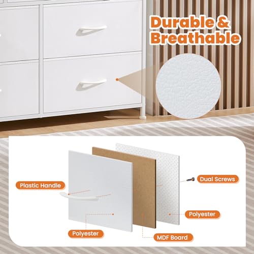 Sweetcrispy 7 Drawer Dresser Storage Organizer with Fabric Bins, Sturdy Steel Frame and Wood Top, Easy Pull Handles, for Bedroom Closet Hallway Entryway,White - color: White, size: 39.4"D x 11.8"W x 30.6"H (7 Drawers)
