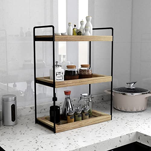 Dorhors 3 Tier Bathroom Counter Organizer,Countertop Bathroom Storage Shelf,Counter Tray and Vanity Organizer (Brown) - color: Brown