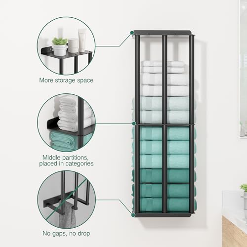 susswiff Towel Racks for Bathroom: 26 Inch Wall Mounted Towel Holder, Upgrade 2-Tier Towel Rack with 3-Vertical-Bars and 3-Steel-Shelves, for Modern Decor Bathroom Towel Storage (Matte Black) - size: B-26"