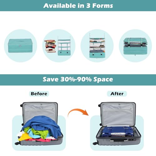 Surblue Hanging Closet Storage Bag Collapsible 3-Shelf Washable Oxford Fabric with 2 Hooks (XL 17.71 * 11.81 * 20in,Aqua Blue) - color: Aqua Blue, size: XL 17.71*11.81*20in