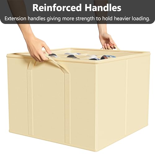 SUOCO 2 Pack Shoe Organizer for Closet, Fits up to 32 Pairs, Small Space Shoe Storage Boxes Bins Containers w/Adjustable Dividers and Clear Top, Black, Beige - color: Beige
