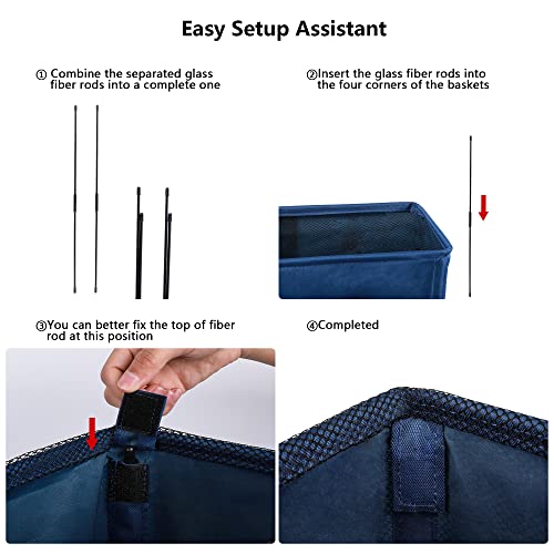 Odonata Slim Laundry Hamper Handles Collapsible Laundry Basket Thin Dirty Clothes Basket Narrow Laundry Bag Foldable Dirty Hamper 45L (Navy blue) - color: Navy blue