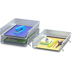 Simple Houseware Stackable Desk File Document Letter Tray Organizer, 3 Packs, Silver - color: Silver, size: Standard Entry