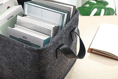 Collapsible Storage Bins Foldable Felt Fabric Storage Basket Organizer Boxes Containers with Handles PU Handles for Nursery Toys,Kids Room,Clothes,Towels,Magazine (PU-Dark grey, 15.9L×11W×9.8H) - color: PU-Dark grey, size: 15.9L×11W×9.8H