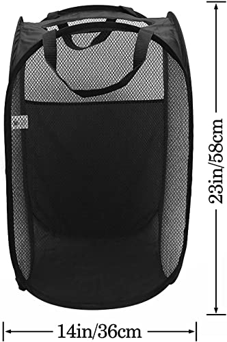 AQQA 9 Pcs Mesh Popup Laundry Hamper Set, Black/White/Blue, Durable Handles, Foldable, Sturdy Mesh Construction, Ideal for Kids, Teens, Adults, College Dorm, Camping, Hotel, Travel - color: Black/White/Blue, size: 24x14