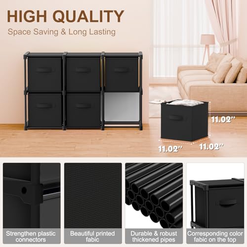 Briwooody 6 Cube Storage Organizer Bins with Shelf 11'' Toy Storage Box Back to School Dorm Organizers Fabric Unit for Playroom Book (Black) - color: Black