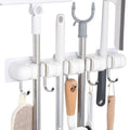 OTraki Broom Holder Wall Mount, No Drill Mop and Broom Organizer with 4 Slots and 5 Hooks, Garden Tool Hanger for Laundry Room Closet Kitchen Garage Storage and Organization