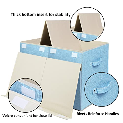 popoly Large Toy Box Chest with Lid, Collapsible Sturdy Toy Bin Storage Organizer Boxes Baskets for Kids, Boys, Girls, Nursery, Playroom, 25"x13" x16" (Linen Blue) - color: Large Blue