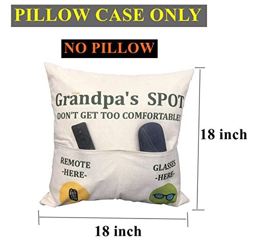 ZUYUROU Grandpa Gifts,2-Pocket Grandpa’s Spot Throw Pillow Covers 18x18 Inch + Engraved Spoon, Fathers Day Birthday Christmas Thanksgiving Day Gifts for Papa, Granddad - color: Grandpa