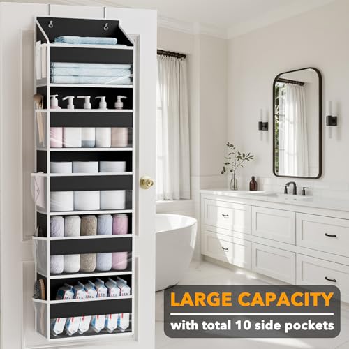 SpaceAid 1 Pack Over The Door Organizer with 5 Large Pockets and 10 Mesh Side Pockets, 5 Layers Door Organizer Hanging with Clear Window for Bedroom, Bathroom, Pantry and Nursery, Black - color: Black, size: 1 Pack