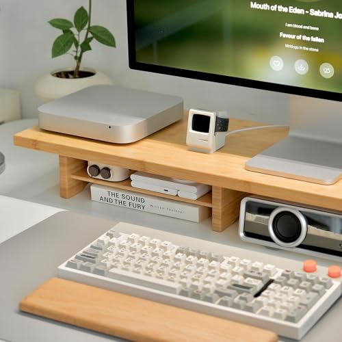 Bamboo Dual Monitor Stand Riser Natural, 2-Tier Desk Monitor Riser for 2 Monitors, Supports for PC Computer Monitor, Printer, Heavy TV Riser up to 300 lbs - color: Natural