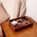 SANQIANWAN PU Leather Valet Tray Small NightStand Bedside Entry Table Trya for Phone Jewelry Glasses Keys and Coins Father's Day Birthday Gifts (Brown) - color: Brown