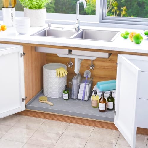 SIKADEER 40" x 22" Under Sink Mat Waterproof, Silicone Mat Kitchen Drawer Shelf and Cabinet Liner, Sink Protector for Kitchen Organizers and Storage, Boot Tray Pet Food Mats - color: Gray, size: 40"W x 22"L