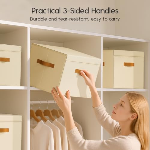Homsorout Large Storage Bins with Lids - Front Opening Fabric Storage Bins, Flap Closet Organizer with Handles, Collapsible Boxes with Lid, Decorative Basket for Home, Dorm, 2 Pack, Beige - color: Beige, size: 16.5 Inch-2 Pack