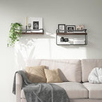WOPITUES Floating Shelves with Wire Storage Basket, Bathroom Shelves Over Toilet with Protective Metal Guardrail, Wood Wall Shelves for Bathroom, Bedroom, Living Room, Toilet Paper- Dark Brown - color: Dark Brown