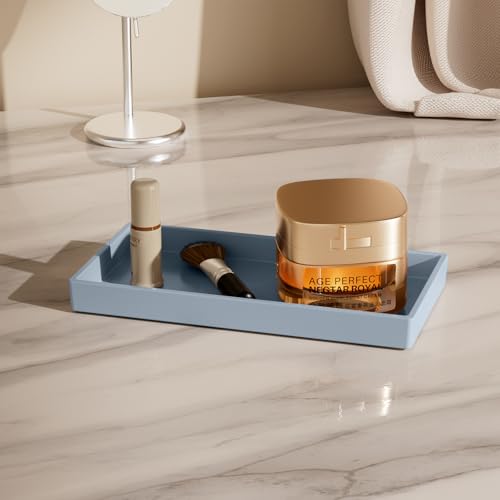 Vanity and Bathroom Tray, 7.7" ABS Countertop Organizer,Waterproof Vanity Tray for Toilet Tank,Perfume,Soap,Keys,Bathroom Accessories,Kitchen and Bath Trays,Non Slip Small Trays,Gray - color: Gray, size: 7.7" x 4" x 0.7"