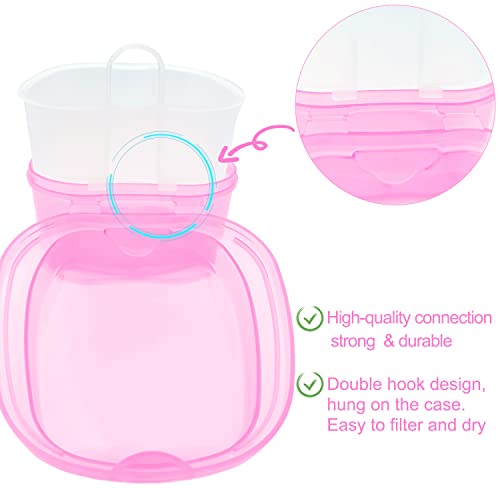Denture Bath Case Denture Soaking Cup with Brush, Denture Holder Case Retainer Cleaning Case False Teeth Storage Box for Travel and Daily Use - color: Light Pink