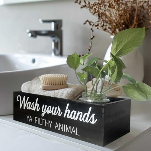Bathroom Decor Box, Toilet Paper Basket 2 Sides Signs Farmhouse Bathroom Toilet Basket Tank Topper Rustic Farmhouse Home Decor for Livingroom Kitchen（One Black Box） - color: Black