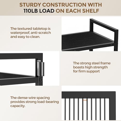 3-Tier Metal Storage Rack with Industrial Wheels,Mesh Shelving Unit with Wooden Table top,Adjustable Shelf,23.6-Inch Width,for Kitchen,Laundry,Pantry,Plant,Black panel and black frame - color: Black Panel, size: 3 Tier (23.6"W x 11.8"D)