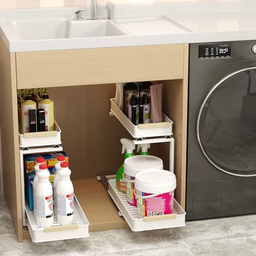 Under Sink Organizer, 2 Tiers Pull Out Bathroom Organizers and Storage, Slide Out Cabinet Organizer Shelf for Kitchen Bathroom, Multi-Purpose Collection Organizer Drawer Shelf (White, 2pcs) - color: White, size: 2pcs