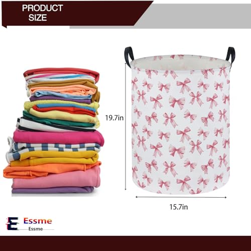Essme Kids Laundry Basket,Pink Hamper Waterproof Storage Bin for Girls, Pink Hamper,Gift Baskets(Pink Bowknot) - color: Pink Bowknot