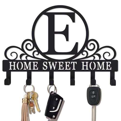 Metal Letter E Key Holder for Wall, Decorative Metal Key Holder Wall Mount, Key Hooks Coat Rack Monogram Wall Decor, Perfect for Bathroom, Living Room, Kitchen, Anniversary Housewarming Gift - style: E