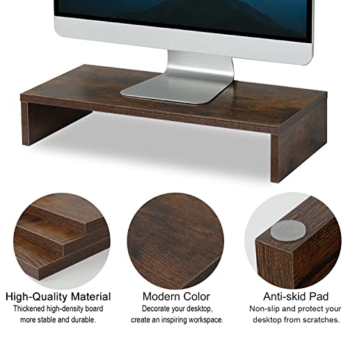 TEAMIX 20 Inch Monitor Stand Riser, Wooden Desktop Riser for TV/PC/Laptop/Printer, Rustic Brown Monitor Riser with Storage, Computer Stand Keyboard Organizer - color: Brown, size: 20 inch