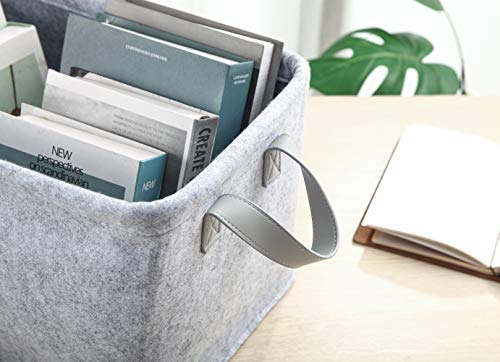 Collapsible Storage Bins Foldable Felt Fabric Storage Basket Organizer Boxes Containers with Handles PU Handles for Nursery Toys,Kids Room,Clothes,Towels,Magazine (PU-Light grey, 15.9L×11W×9.8H) - color: Pu-light Grey, size: 15.9L×11W×9.8H