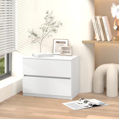 White Small Nightstand Set of 2, Bedroom Wooden Chest of Drawers, Small Low Dresser for Closet, Bedside Table Storage Cabinet for Home Office, Livingroon, Hallway - color: White, size: 2 Pack