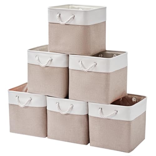 13 x 13 Inch Storage Cubes，6 Pack Cube Storage Bins for Shelves，Fabric Collapsible Storage Bins with Handles, Foldable Storage Basket for Organizing Clothes, Toys, Books (White&Beige) - color: White&Beige（EVA）