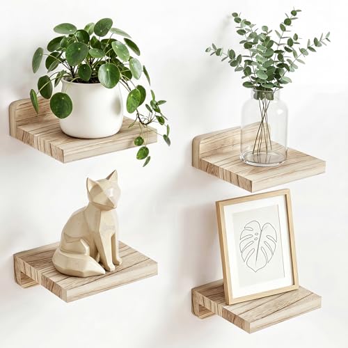 Fixwal Floating Shelves for Wall, Rustic Wood Small Wall Mounted Shelves for Bedroom, Living Room, Kitchen, Bathroom Decor, Set of 4, 5 x 5 Inches (Carbonized Black) - color: Carbonized Black