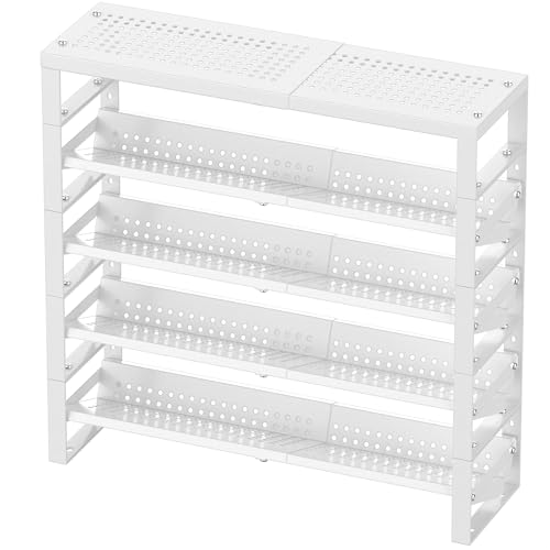 Jojocross Expandable, Stackable, Adjustable Spice Rack kitchen Organizer,Metal Pantry Storage Shelves - Multi-Tier Shelf for Cabinet, Countertop, Pantries, Cupboard or Wall Mount,White - color: White, size: 4 inclined shelves /1 flat top shelf