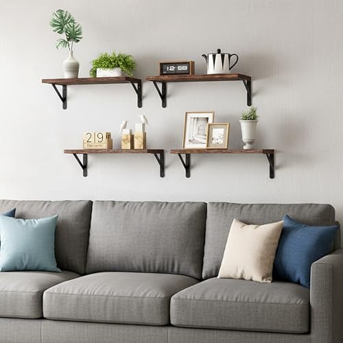 Fixwal Floating Shelves for Wall, Wood Wall Mounted Shelves for Bedroom, Bathroom, Living Room, Kitchen Storage and Decor(Brown, Set of 4, 16.5 Inch) - color: Brown