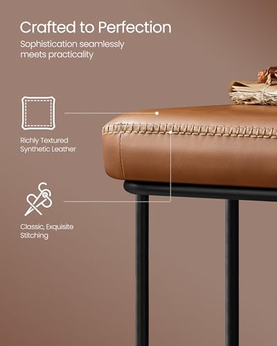 VASAGLE EKHO Collection - Storage Bench for Entryway, Ottoman Bench with Steel Frame, 43.3-Inch Wide, Synthetic Leather, Living Room, Mid-Century Modern, Loads 660 lb, Caramel Brown ULOM085K01 - color: Caramel Brown, style: Steel Frame Bench