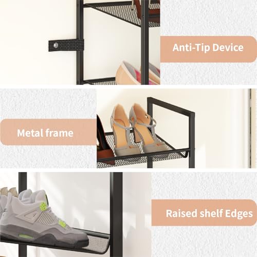 6 Tier Shoe Rack, Tall Metal Shoe Storage with Adjustable Shelves, Holds 12-14 Pairs, Stackable Shoe Stand for Garage Hallway Bedroom, Bronze - size: 6Tier