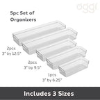 Oggi Set of 5 Clear Drawer Organizers - (1) 3x6.25, (2) 3x9.5, (2) 3x12.5 - Ideal for Organizing Kitchen Drawers, Office, Desk, Silverware, Kitchen Utensils, Cosmetics and Bathrooms - size: Set of 5