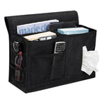Dependable Industries inc. Essentials 7 Pocket Bedside Caddy Organizer for Bed Couch or Sofa Hanging Storage for Phone Remote Glasses Tissues Magazines Black