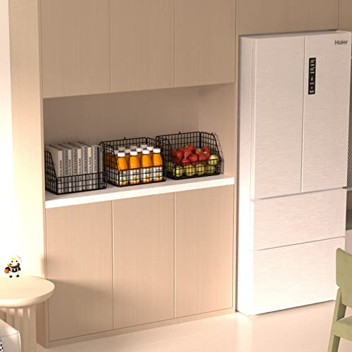 PUPPYCUTE Stackable Wire Storage Baskets for Kitchen Closet Pantry, Hanging Closet Organizers Storage Shelves Organization, Wall Mount Metal Basket Bins, Clothing Vegetable & Fruit Organizer 3 pcs - color: Black-3pcs