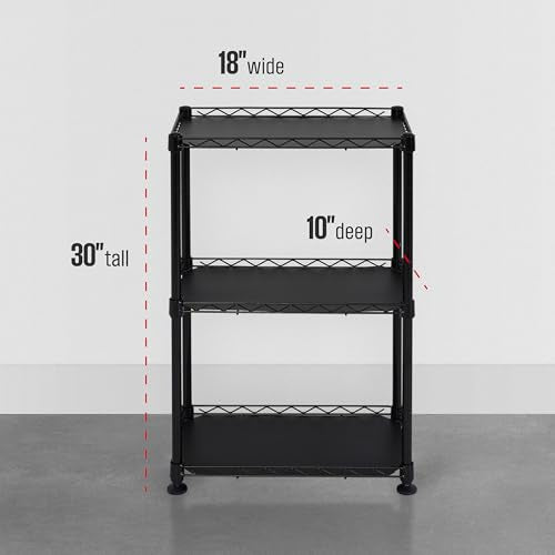 SafeRacks - NSF Certified Storage Shelves, Zinc, Heavy Duty Steel Wire Unit with Adjustable Feet, Garage or Bakers Rack, Kitchen, Pantry Shelf - (18"x10"x30" 3-Tier) (Black) - color: Black, size: 10"x18"x30" 3 Tier