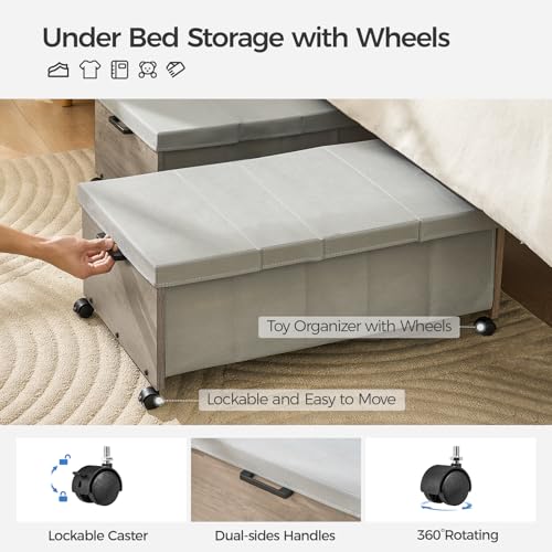 FOUCSSOMEI Under Bed Storage with Wheels, Bigger Size, Under Bed Drawers Heavy Duty, 2 Packs, Wooden Under Bed Storage Containers Organizer, Metal Frame, Patented Design - color: Grey, size: Quadruple Size