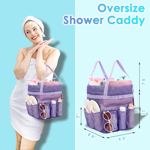 Fammart Mesh Shower Caddy Portable with Drawstring, Dorm Room Essentials for College Girls Guys, 8-Pocket Large Shower Bag Basket Tote for Camping Beach Gym Travel Toiletry Bathroom - color: Large, Drawstring Closure - Purple