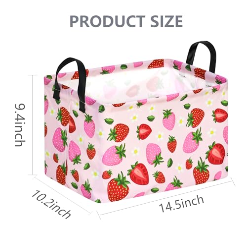 Strawberry Print Storage Box Girls Gifts Basket Clothes Hamper Basket Collapsible Organizer Bin Gift Shelf Baskets for Home and Kitchen Storage. - color: strawberry