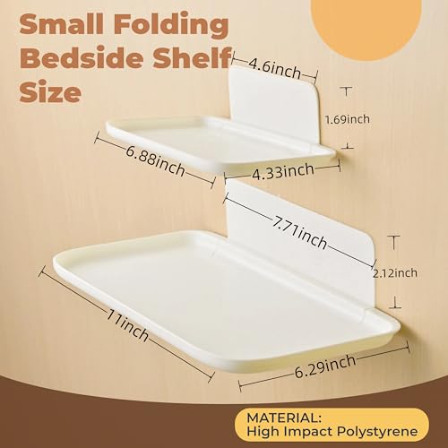 Bedside Shelf Wall Mount Set of 2,Folding Floating Shelves for Bedside Wall,No Drilling Small Wall Shelf,Perfume,RV Organizer,Room Decor for Teen Girls Boys Dorm Room Essentials