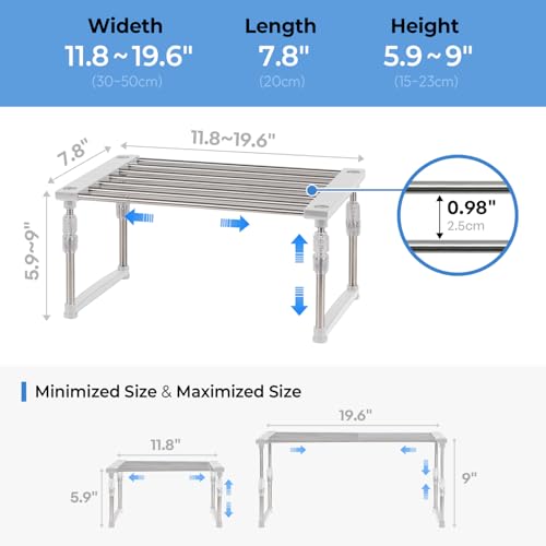 carrotez 2 Pack Expandable Cabinet Organizer, Set of 1 Width & Height-Adjustable Kitchen Cabinet Organizer Shelf, Stackable Kitchen Counter Shelf, 11.8~19.6 x 7.8 x 5.9~9" White - color: White, size: 2 Pack