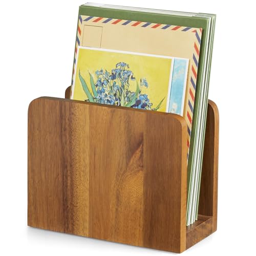Acacia Wood Mail Organizer, Mail Holder for Desk, Letter Holder for Countertop, Small Envelope Holder, Desk Organizers and Accessories for Home Office - color: Acacia
